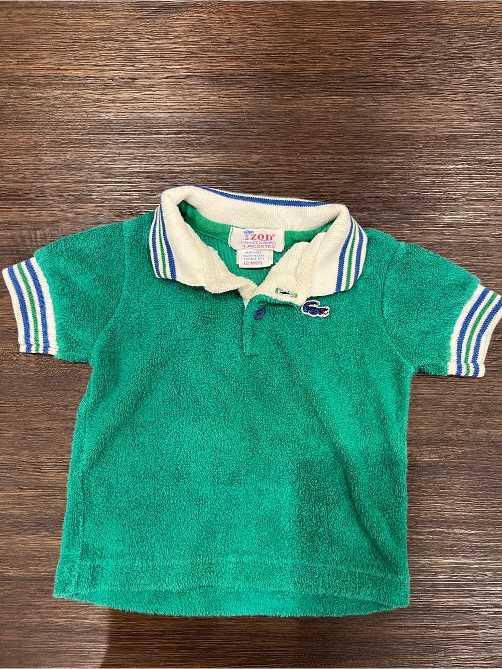 Vintage 80s Izod Lacoste Terry Cloth Polo Infant 12 Mo Green Striped